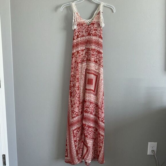 Zara Paisley Fringe Maxi Dress Woman Size XS-S Sleeveless Red White Sleeveless - Picture 5 of 10